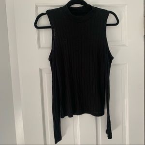 American Eagle Black Ribbed cold shoulder Top